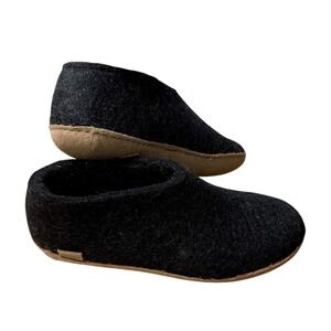 NEW Glerups Slip On Wool Felt Slippers Leather Sole Charcoal Gray 39 Unisex‎